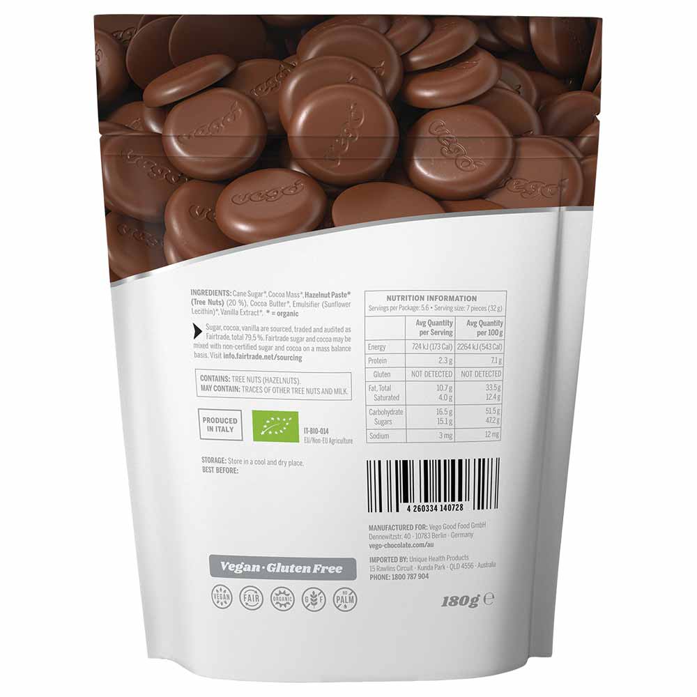 Vego Chocolate Melts Fine Hazelnut - 180g - L'Organic