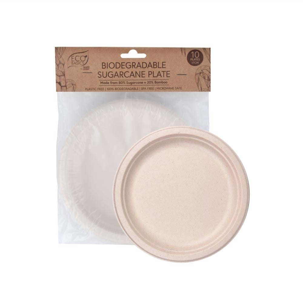 White Magic Biodegradable Sugarcane Plate 17cm - 10 Pack - L'Organic