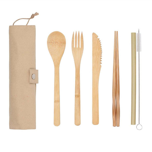 White Magic Reusable Bamboo Cutlery Set - 6 Pack - L'Organic