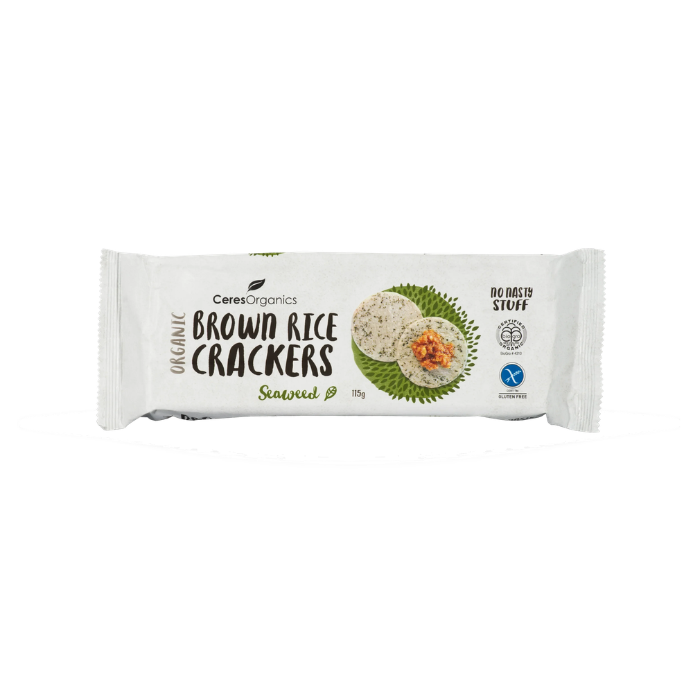 Ceres Organics Brown Rice Crackers Green Tea & Seaweed - 115g - L'Organic