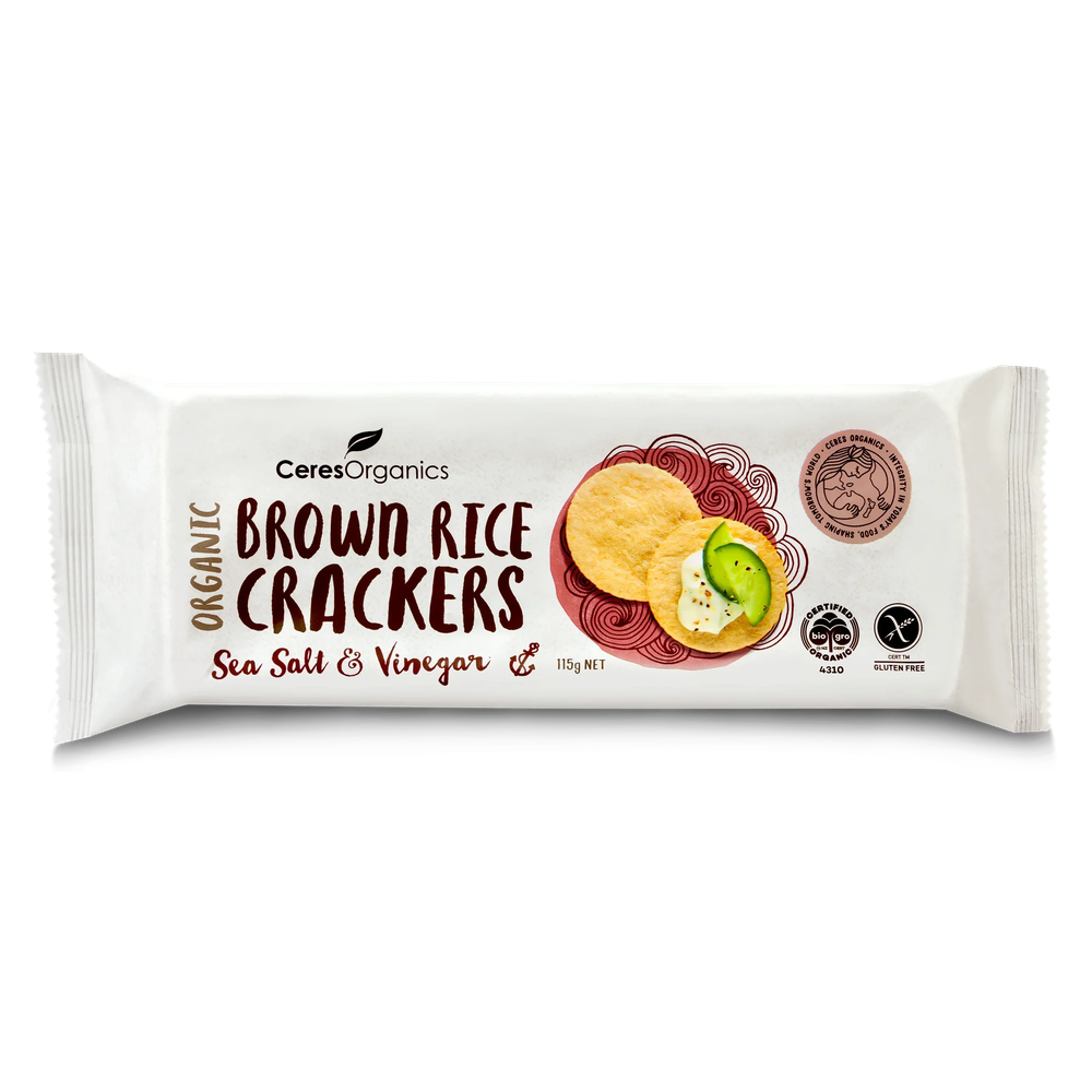 Ceres Organics Brown Rice Crackers Sea Salt & Vinegar - 115g - L'Organic