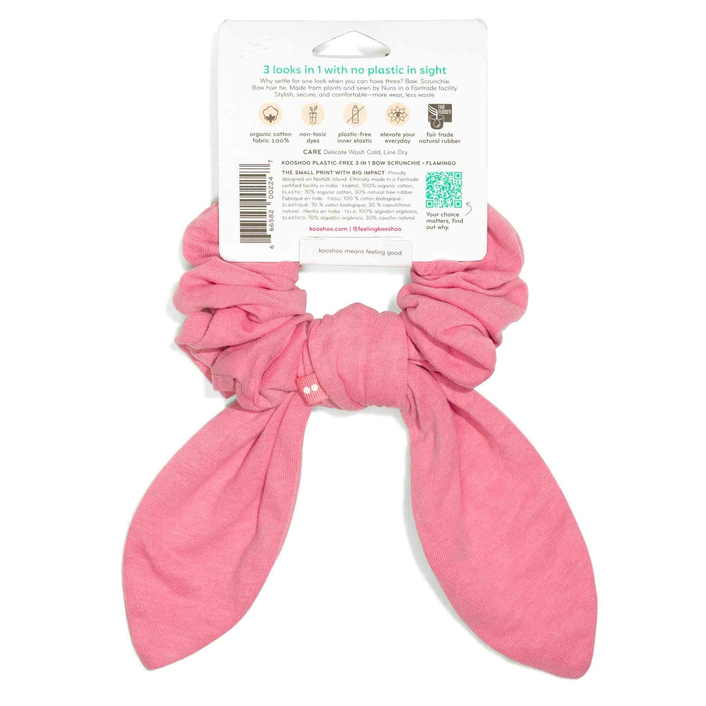 Kooshoo Plastic-Free 3-in-1 Bow Scrunchie - Flamingo