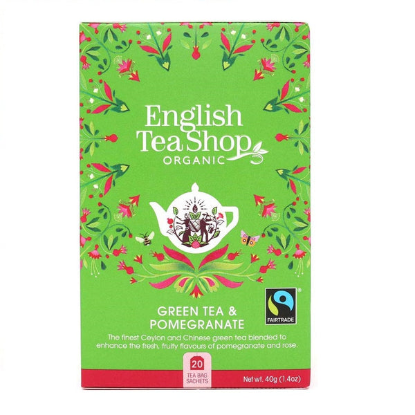 English Tea Shop 20 Organic Green Tea Pomegranate Teabags - L'Organic