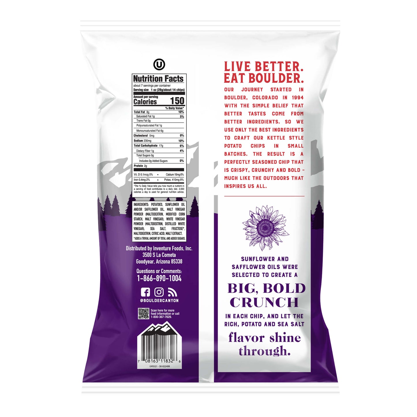 Boulder Canyon Malt Vinegar & Sea Salt Kettle Potato Chips - 142g