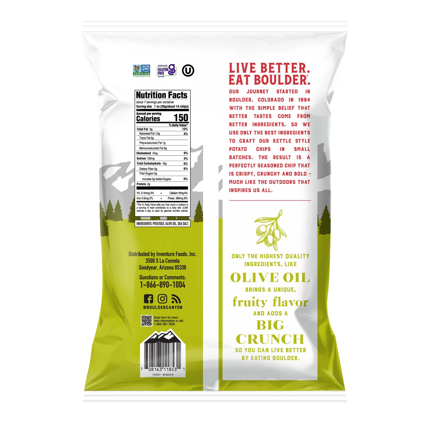 Boulder Canyon Olive Oil Classic Sea Salt Kettle Potato Chips - 142g