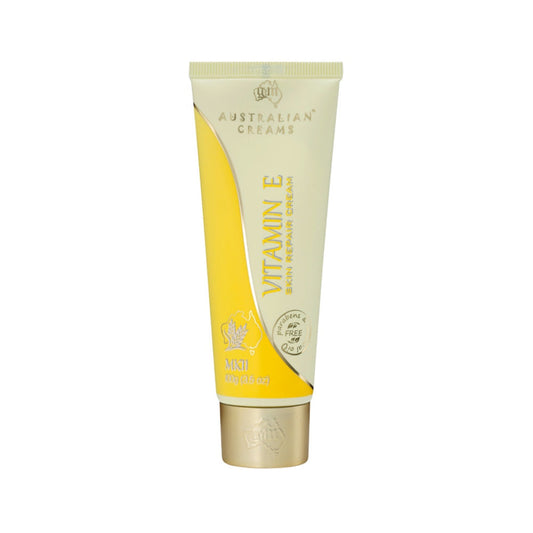 A tube of Australian Creams MkII Vitamin E Skin Repair Cream with yellow packaging.