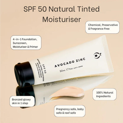 Avocado Zinc SPF50 Natural Tinted Moisturiser Medium - Dark 50ml - L'Organic