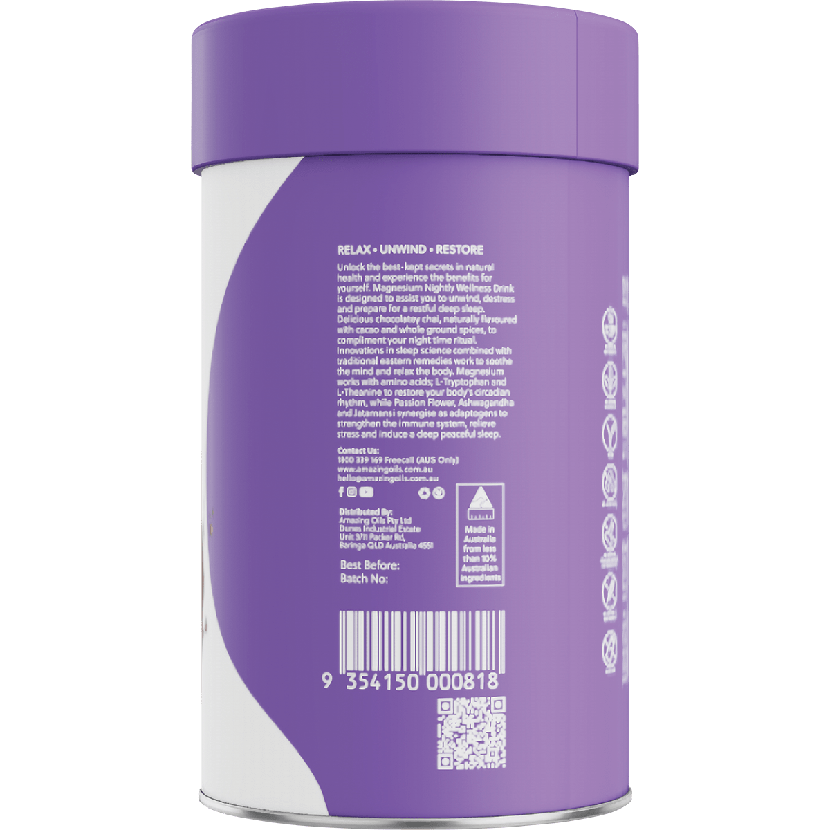 Amazing You Magnesium Nightly Wellness Drink Cacao & Chai - 200g - L'Organic