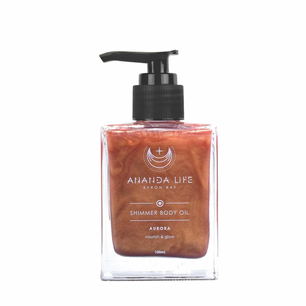 Aurora shimmer body oil pink rose gold shimmer body oil for glowing skin – Ananda Life