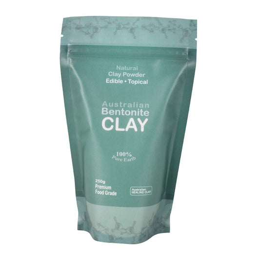 Green package of Australian Bentonite Clay on a white background