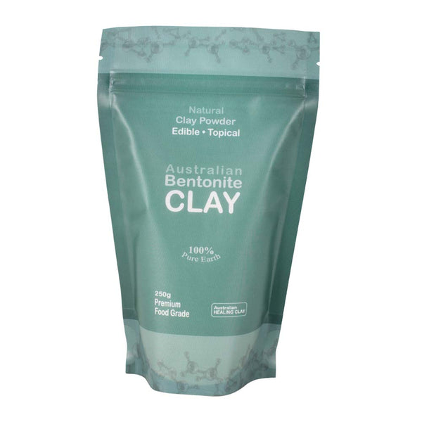 Green package of Australian Bentonite Clay on a white background