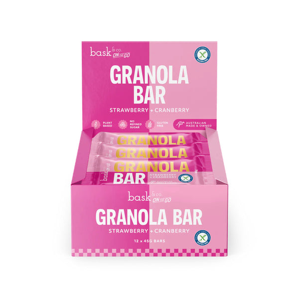 Bask and Co Strawberry & Cranberry Granola Bars - 12x45g - L'Organic