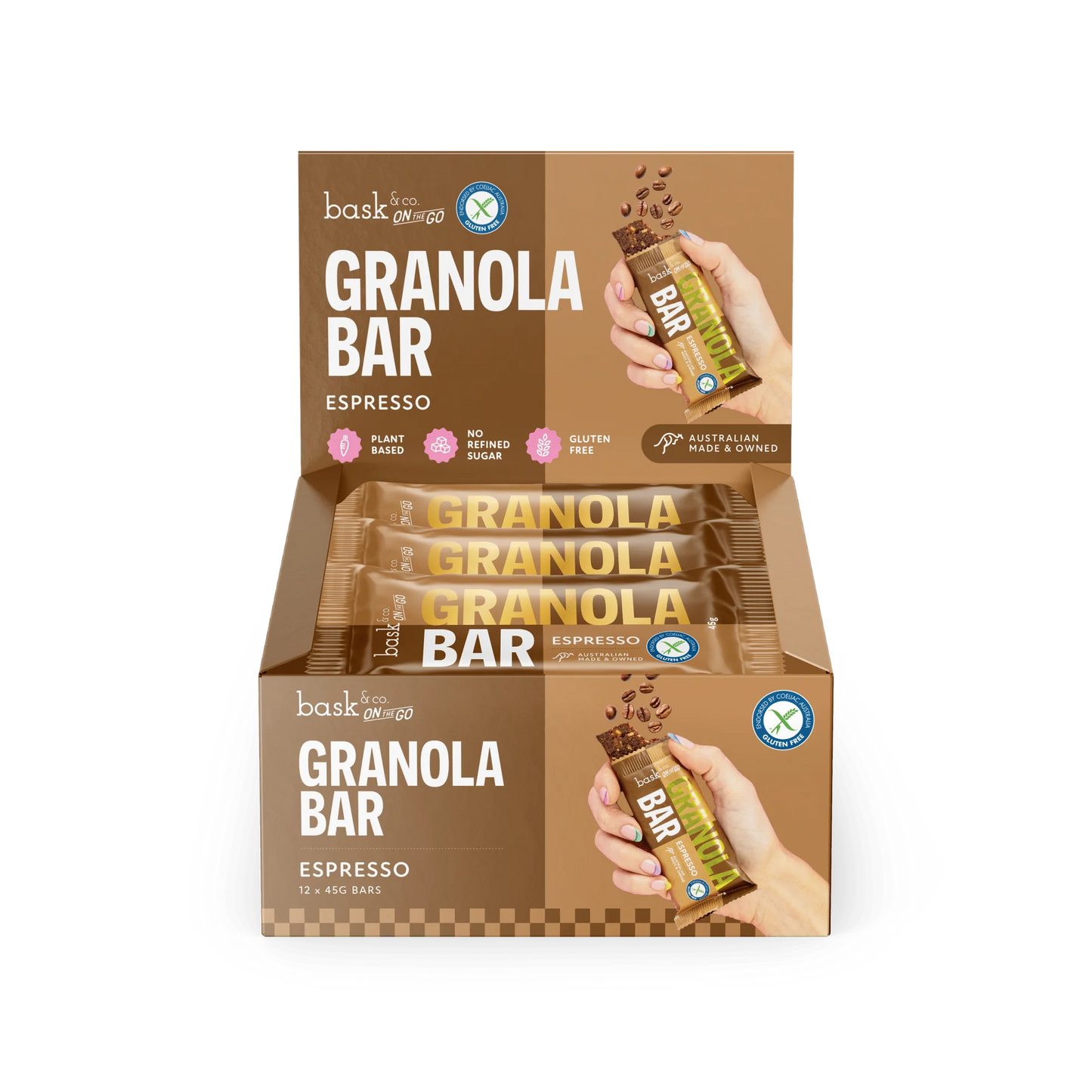 Bask and Co Espresso Granola Bars - 12x45g - L'Organic