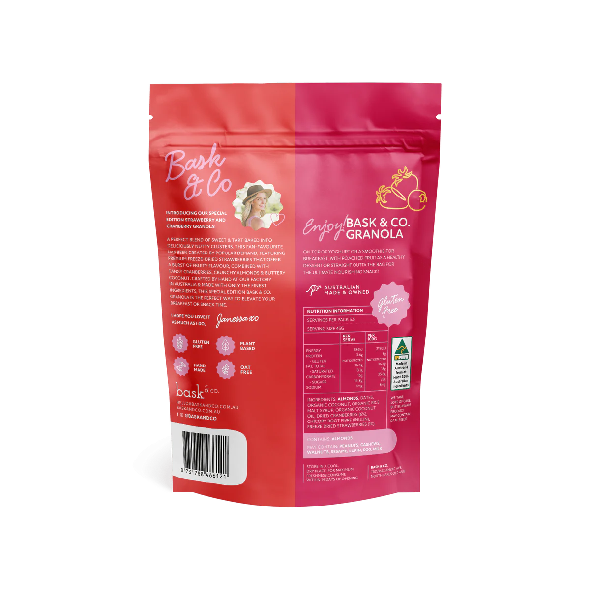 Bask and Co Gluten Free Granola Clusters Strawberry & Cranberry - 250g - L'Organic
