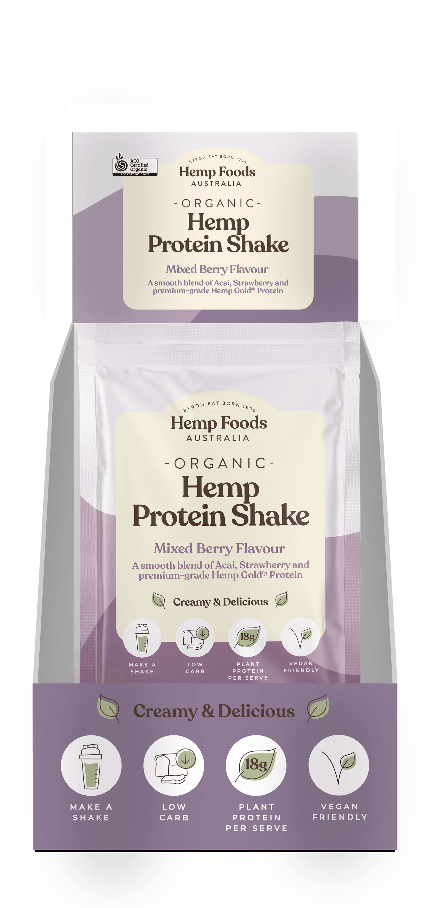 Hemp Foods Aus Organic Hemp Protein Shake Mixed Berry - 7 x 35g Sachet - L'Organic