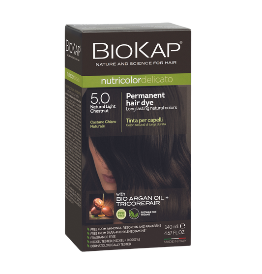 Biokap permanent hair dye box with product details on a white background