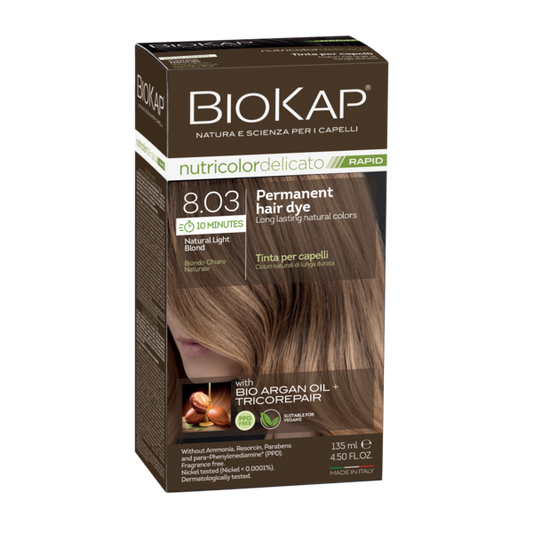 BIOKAP permanent hair dye box with a natural light blond on a white background