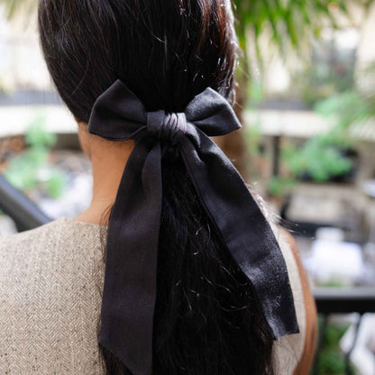 Kooshoo Plastic-free Satin Bow Scrunchie - Black