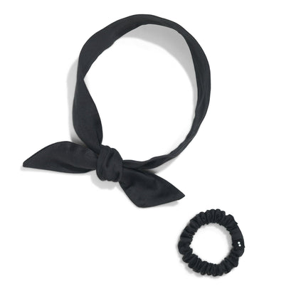 Kooshoo Plastic-free Satin Bow Scrunchie - Black