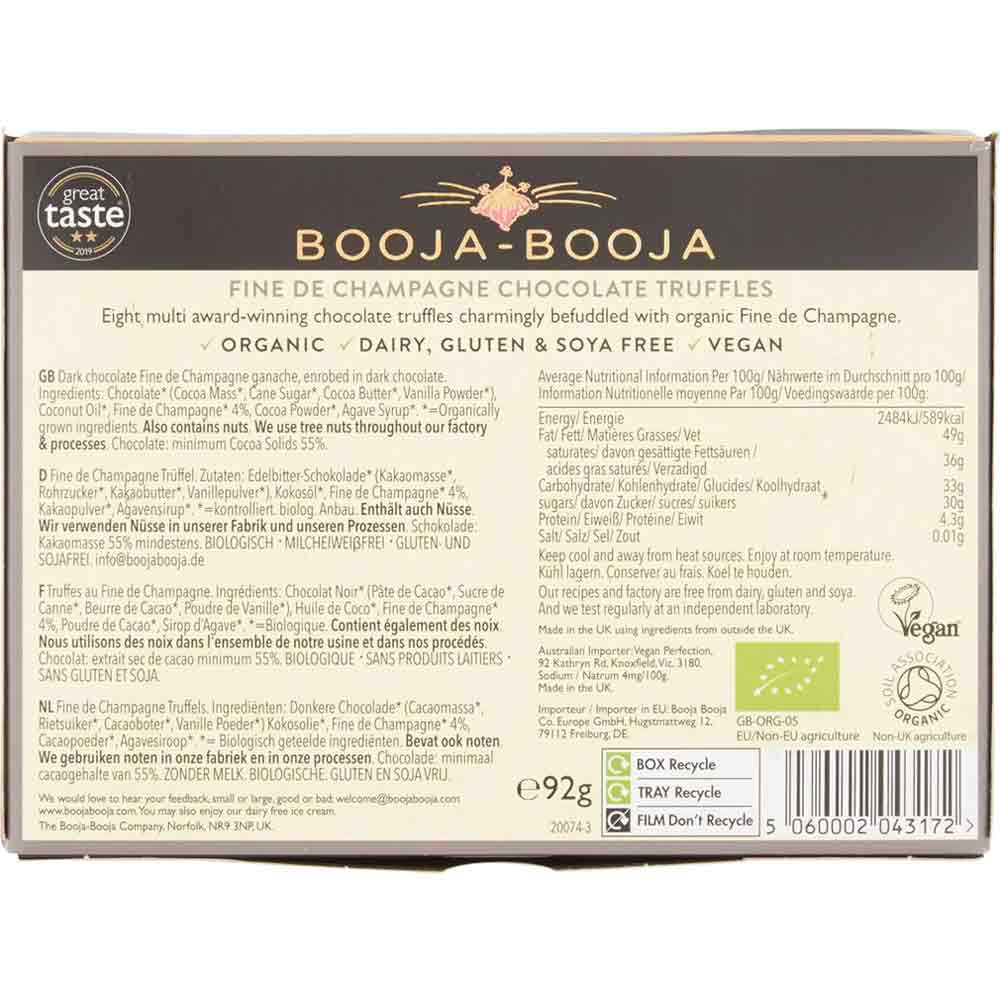 Booja Booja Fine de Champagne Vegan Chocolate Truffles 92g 8 Pack Back