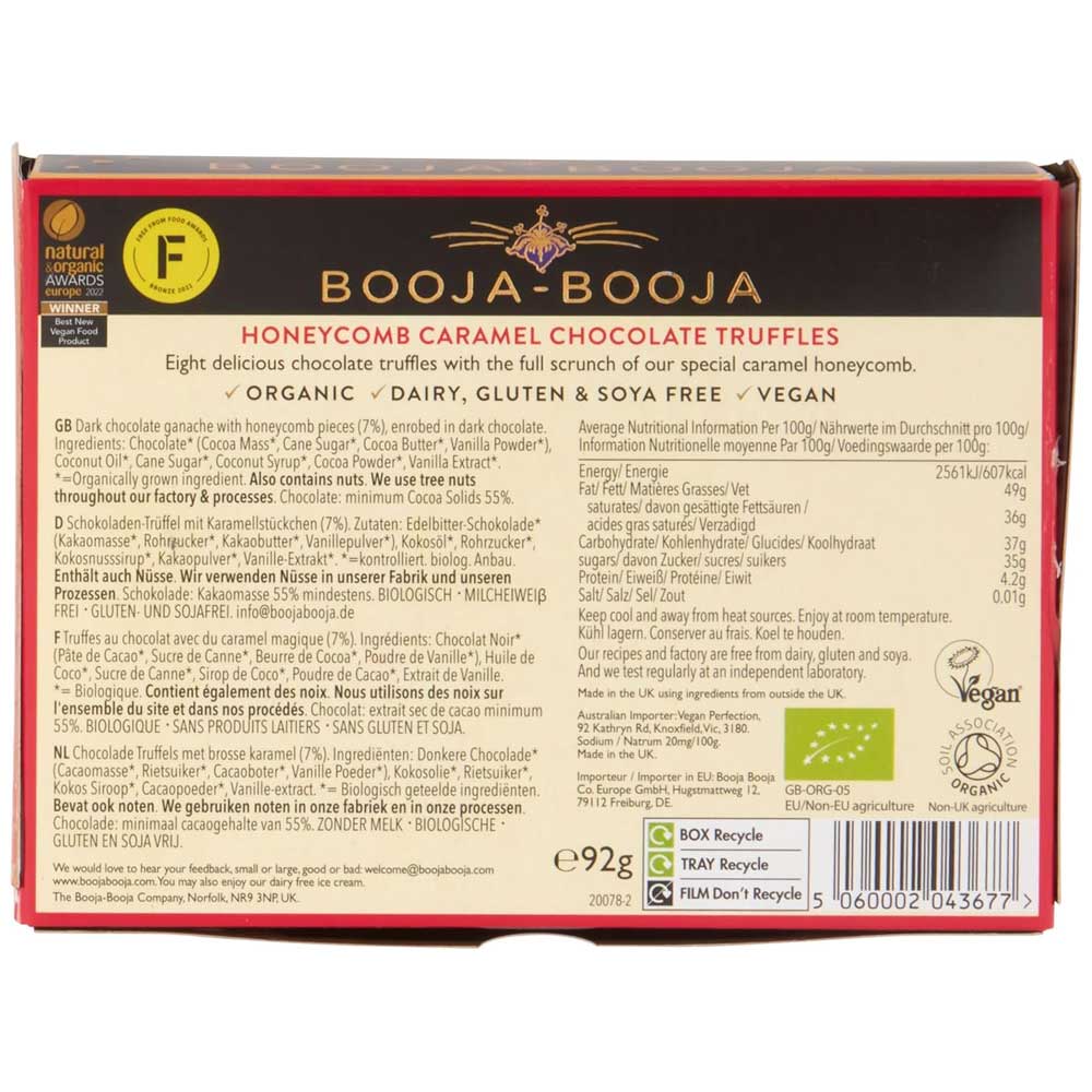 Booja Booja Honeycomb Caramel Vegan Chocolate Truffles 92g - 8 Pack