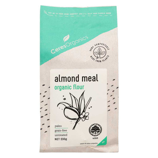Package of Ceres Organics almond meal on a white background