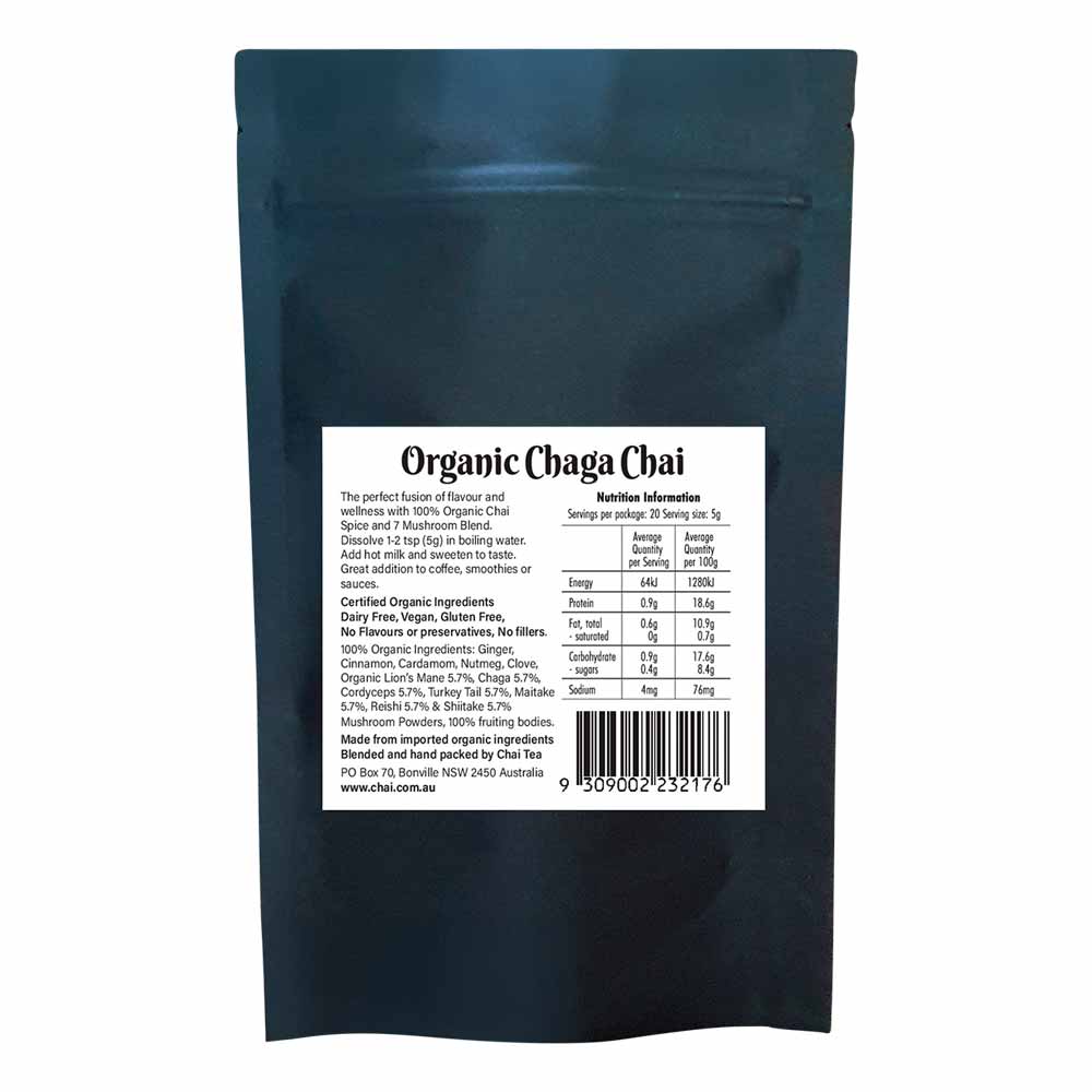 Chai Tea Organic Chaga Chai 7 Mushroom Blend - 100g