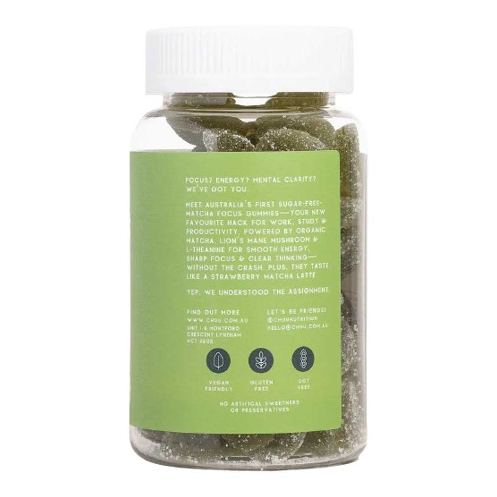 Chuu Nutrition Strawberry Matcha Focus Gummies Sugar Free - 40pcs