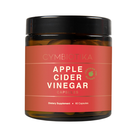 Jar of Cymbiotika Apple Cider Vinegar capsules on a white background
