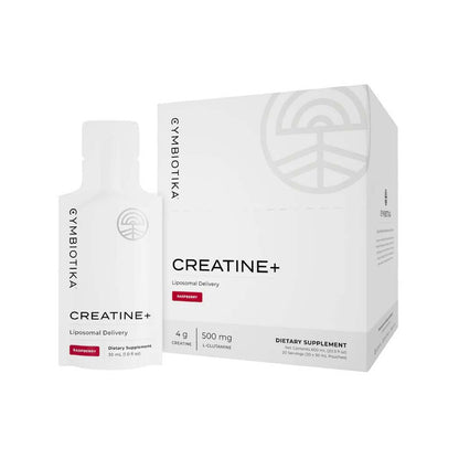 Cymbiotika creatine supplement packaging with 'Cymbiotika' branding on a white background