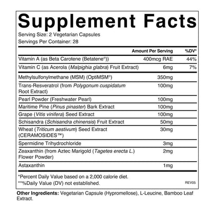 Supplement facts label with various vitamins and minerals listed on a white background