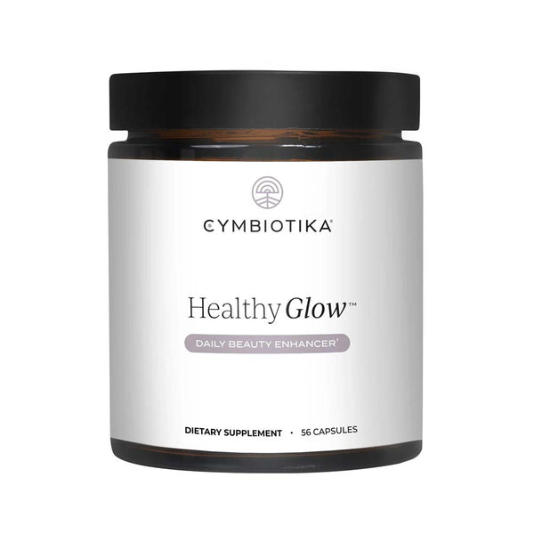 Cymbiotika Healthy Glow dietary supplement jar on a white background