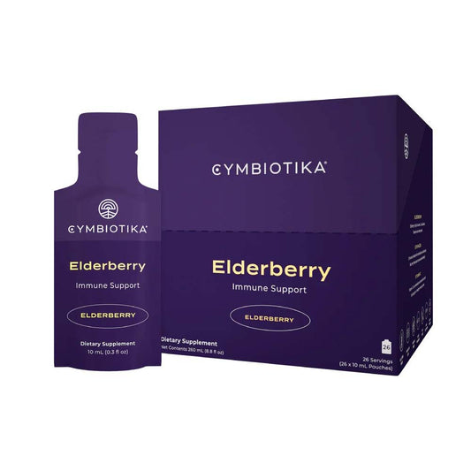 Cymbiotika Elderberry immune support supplement packaging on a white background