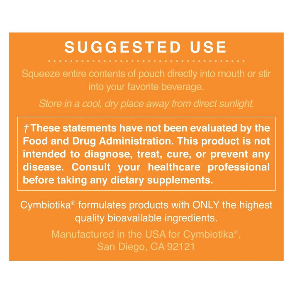 Product label with 'Suggested Use' and safety information on an orange background