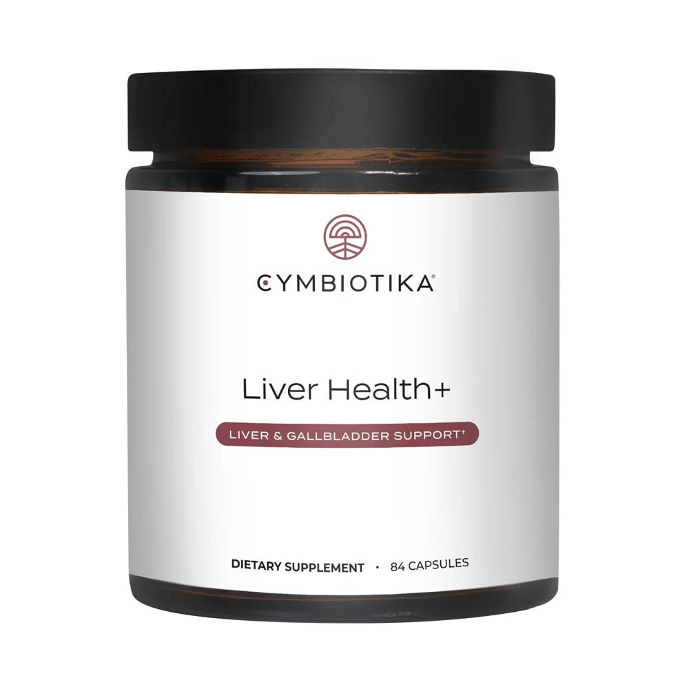 Cymbiotika Liver Health+ dietary supplement jar on a white background