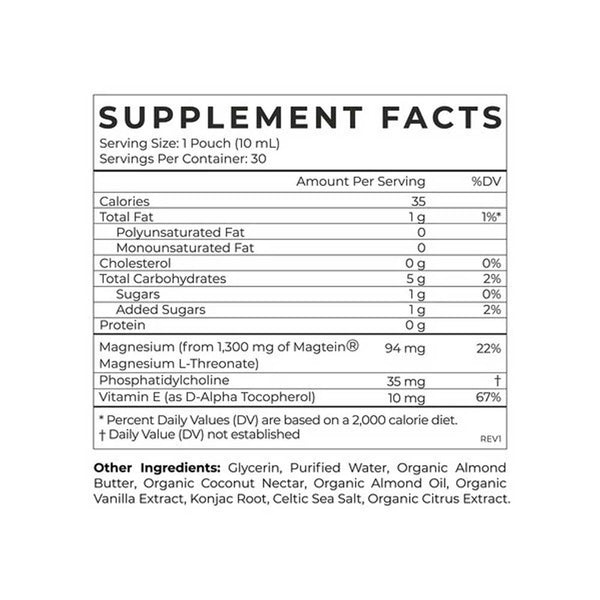 Supplement facts label with nutritional information on a white background