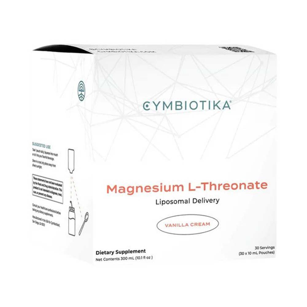 Cymbiotika Magnesium L-Threonate dietary supplement packaging on a white background
