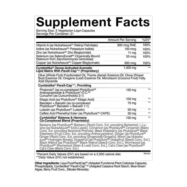 Supplement facts label with detailed nutritional information on a white background