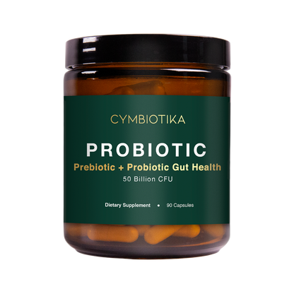 Cymbiotika probiotic supplement jar on a white background