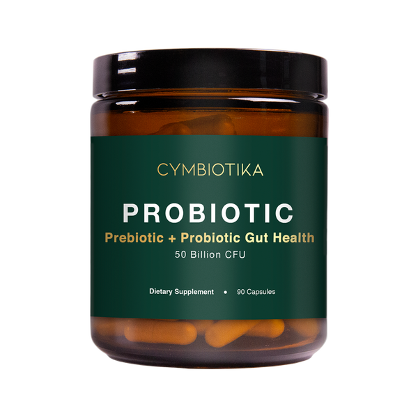 Cymbiotika probiotic supplement jar on a white background