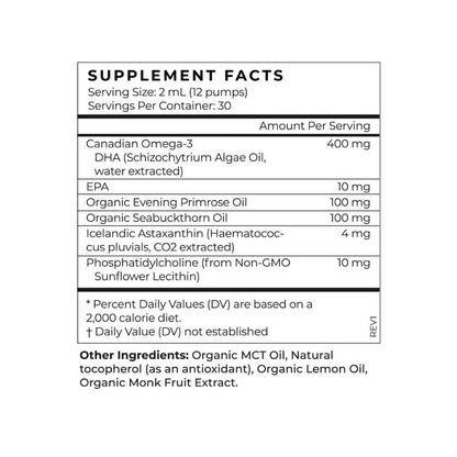 Supplement facts label with detailed nutritional information on a white background