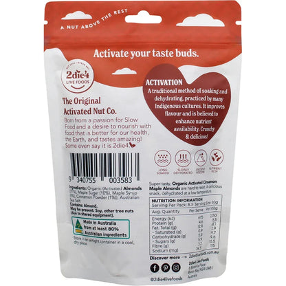 2DIE4 LIVE FOODS Organic Activated Almonds Cinnamon Maple 250g - L'Organic