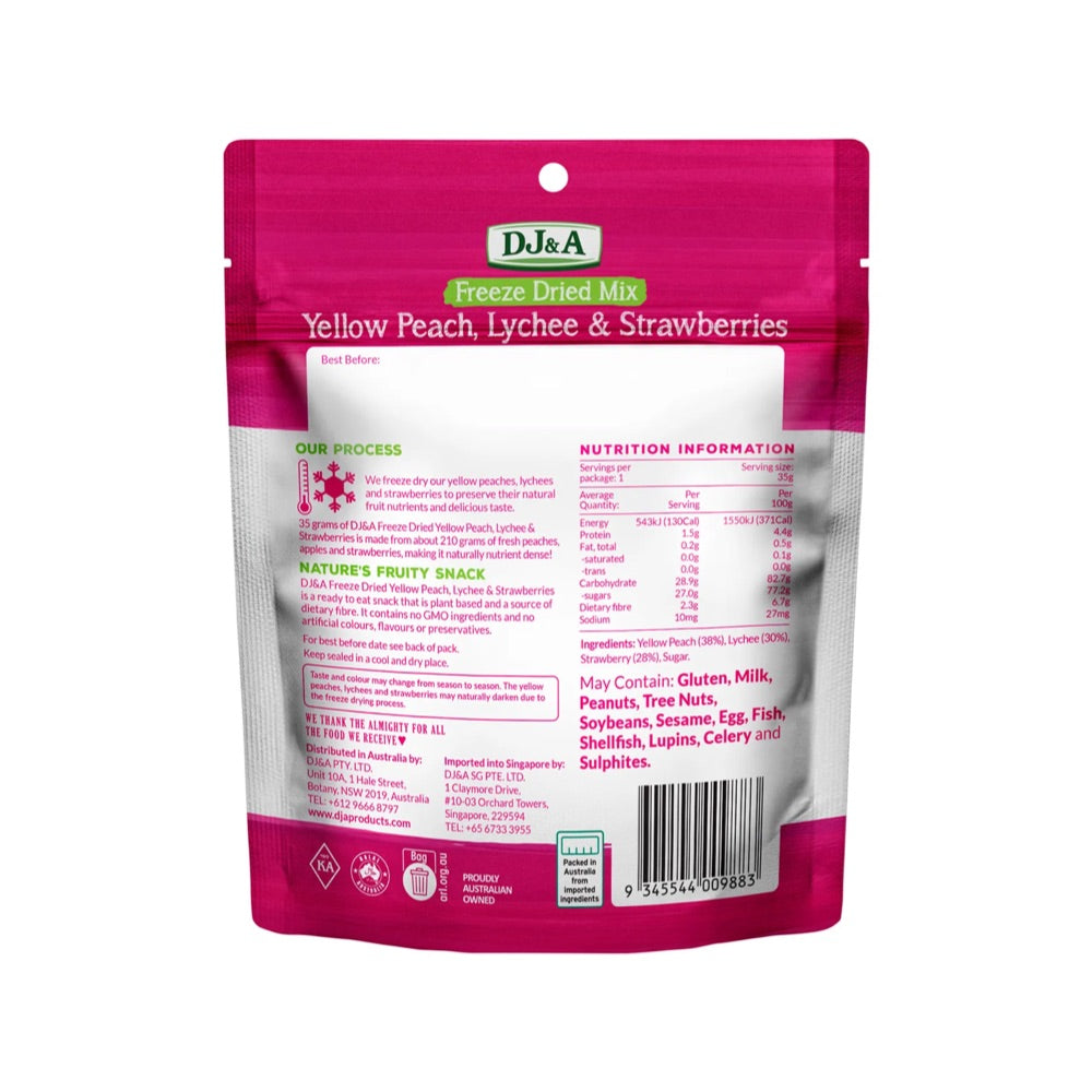 DJ&A Freeze Dried Yellow Peach, Lychee & Strawberries - 10x35g