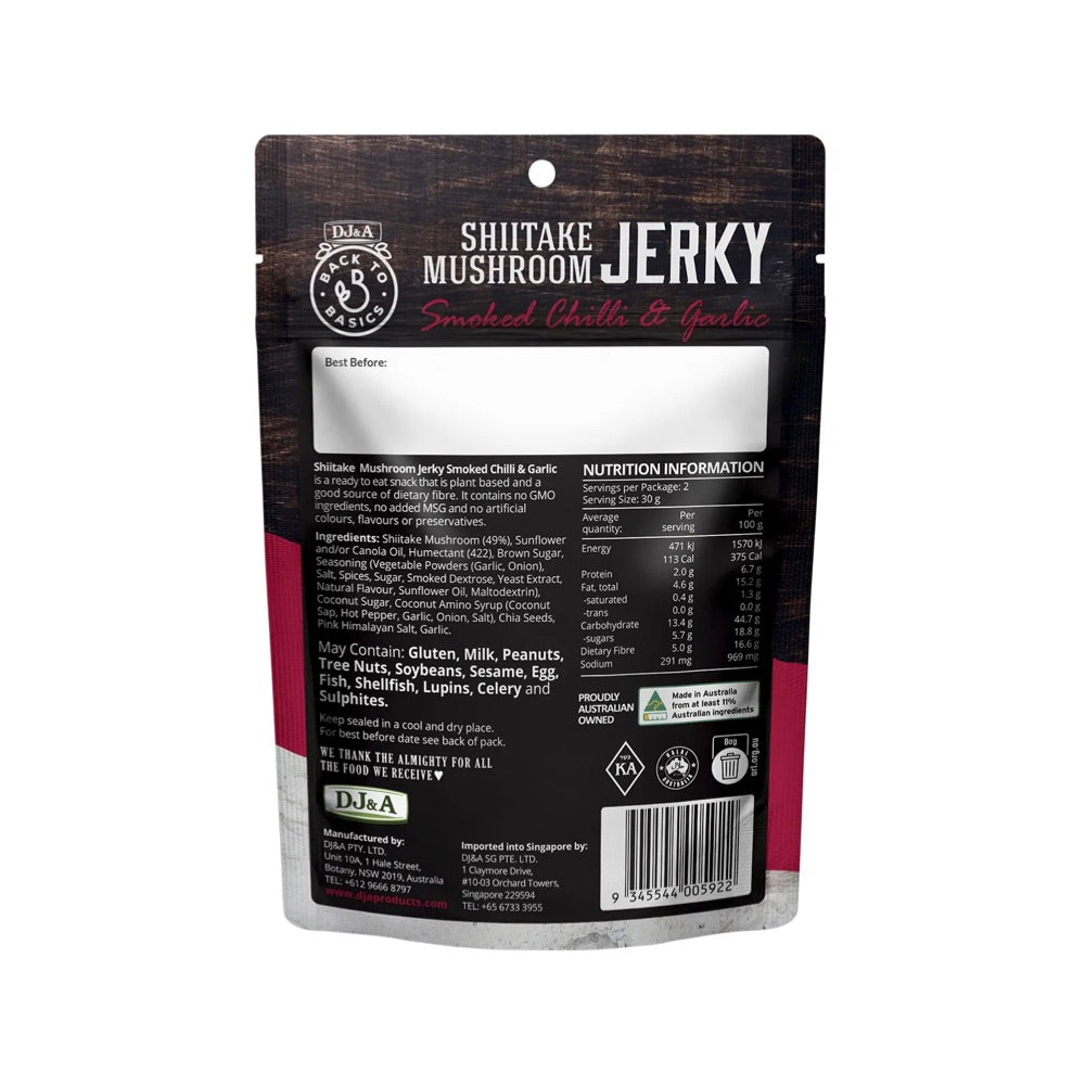 DJ&A Shiitake Mushroom Jerky Smoked Chilli & Garlic - 12x60g