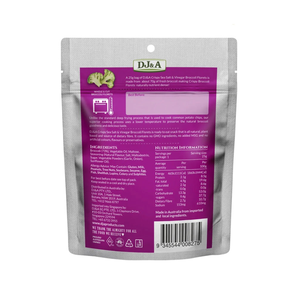 DJ&A Crispy Broccoli Florets Sea Salt & Vinegar - 12x25g