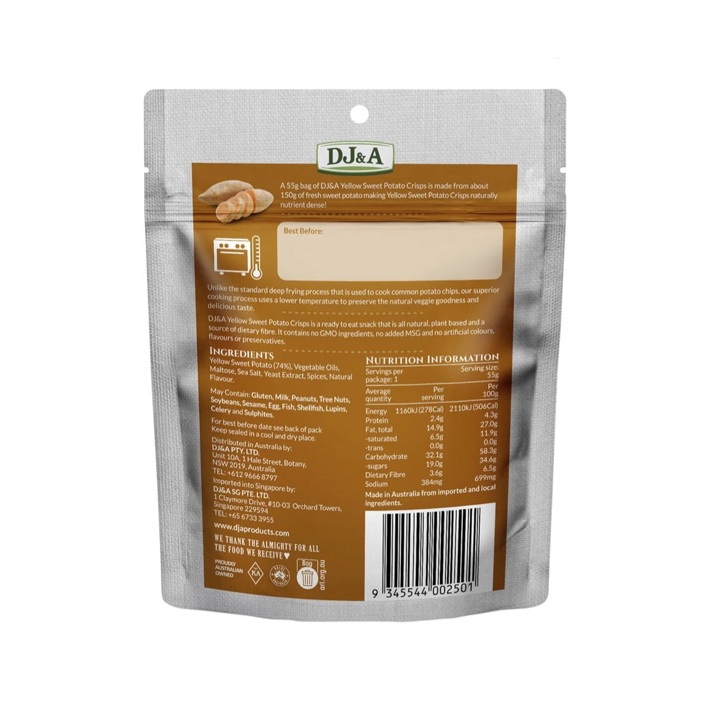 DJ&A Yellow Sweet Potato Crisps - 10x55g
