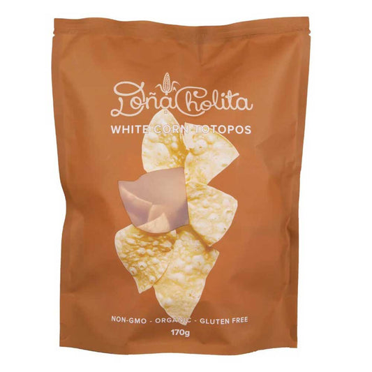 Dona Cholita white corn tortopos packaging on a white background