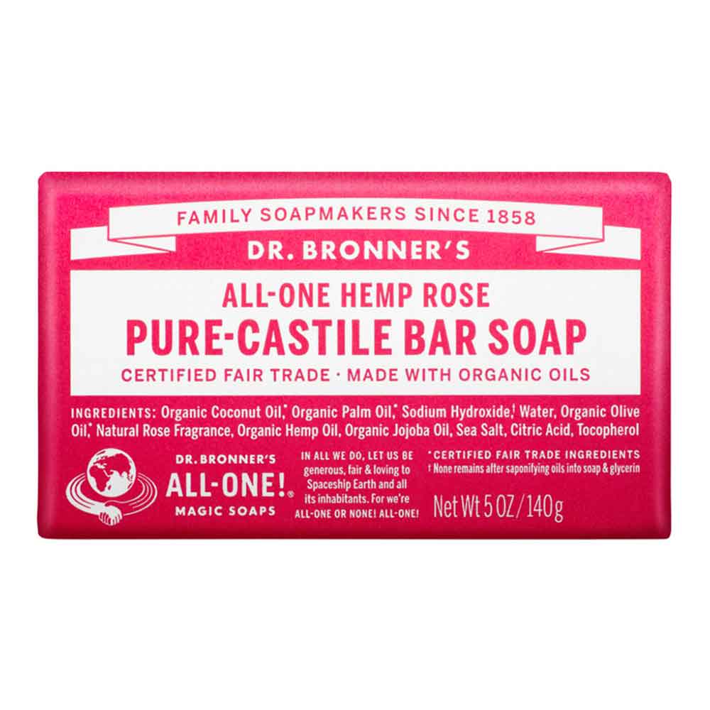 Dr Bronner's Pure-Castile Bar Soap - Rose - 140g