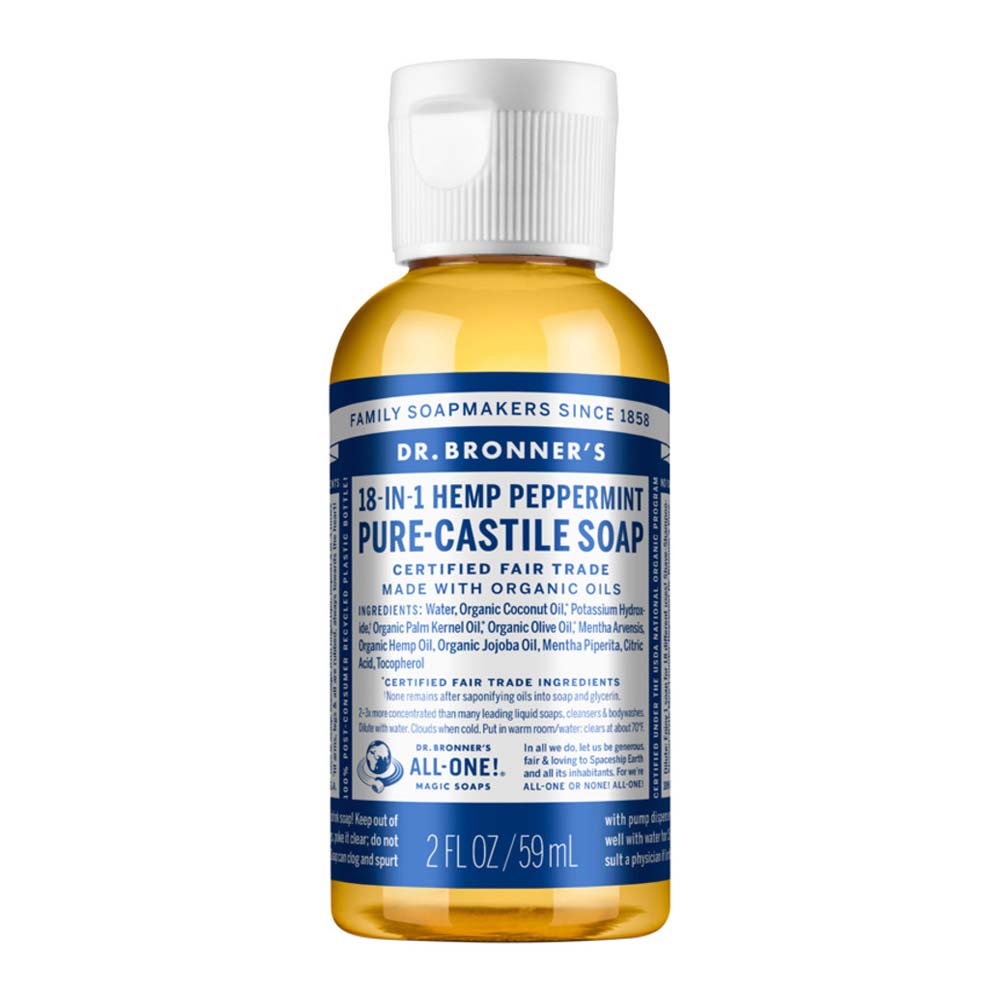 Dr Bronner's Pure Castile Liquid Soap - Peppermint - 59ml