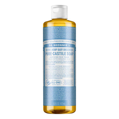 Dr-Bronners-Pure-Castile-Liquid-Soap-Baby-Unscented-437ml - L'Organic